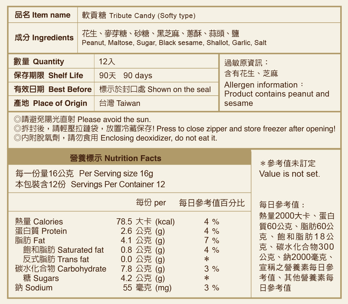 軟貢糖標示說明